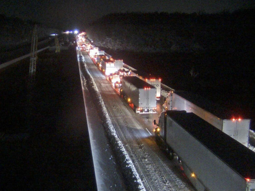 A closed section of Interstate 95 near Fredericksburg, Va., on Tuesday. Both northbound and southbound sections of the highway were closed due to snow and ice.