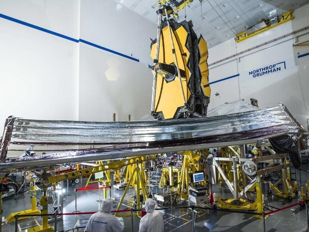 On Tuesday, engineers successfully finished deploying the James Webb Space Telescope's sunshield, seen here during testing in December 2020 at Northrop Grumman in Redondo Beach, Calif.