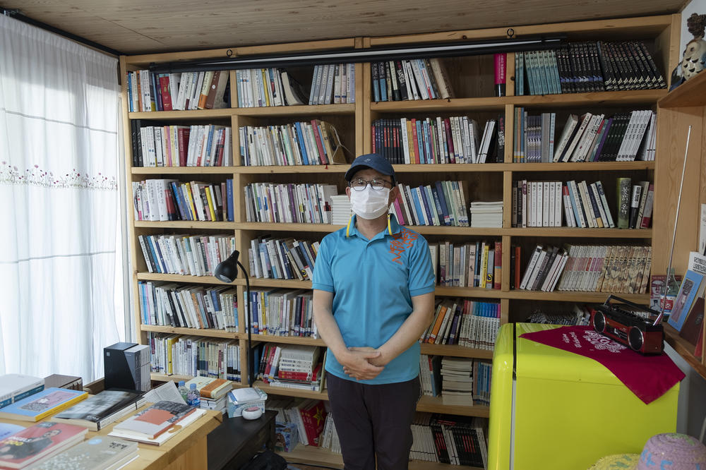 Park Soo Gyu, a resident of Soseong-ri, a rural village near the THAAD base in Seongju county, South Korea, stands in the town library. 