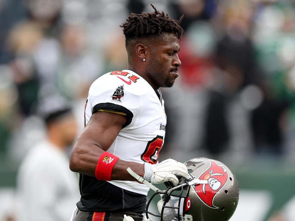 Antonio Brown, shown here during a game earlier this month in New Jersey, has officially been released from the Tampa Bay Buccaneers.