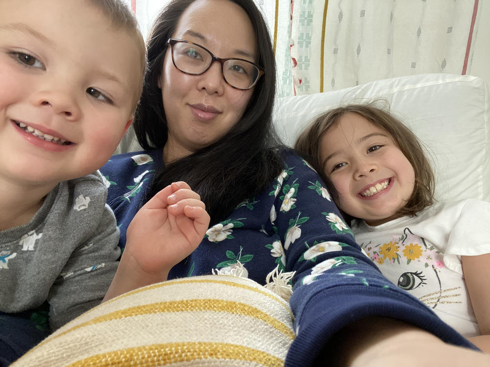 Caroline Tung Richmond of Frederick, Md., with her son, 4, and daughter, 7.