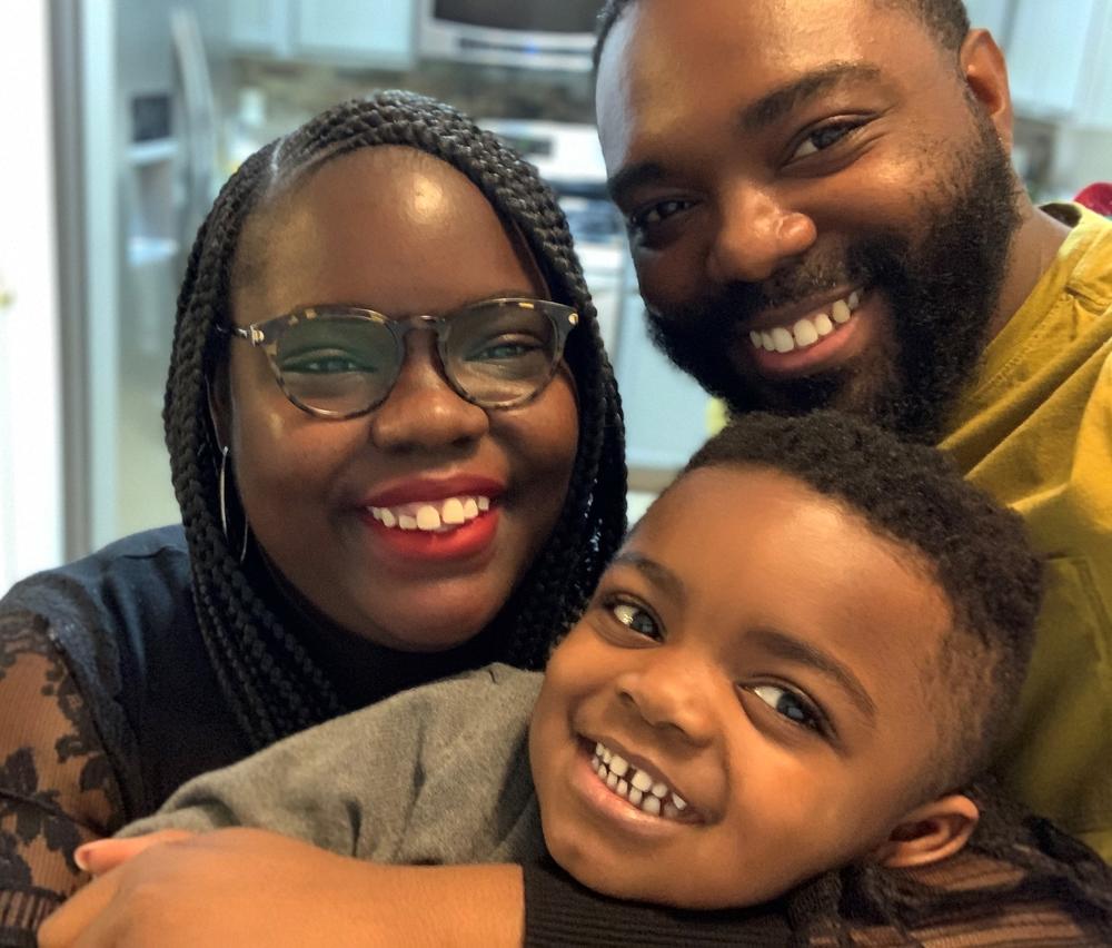 Leah Hudnall of Cleveland with her husband and their 4-year-old son.