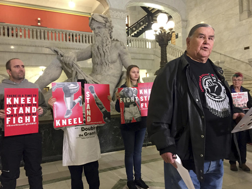 Clyde Bellecourt, co-founder or the American Indian Movement, is shown speaking in 2018 at Minneapolis City Hall. Bellecourt, a leader in the Native American struggle for civil rights and a founder of the American Indian Movement died at 85 on Tuesday night from cancer.