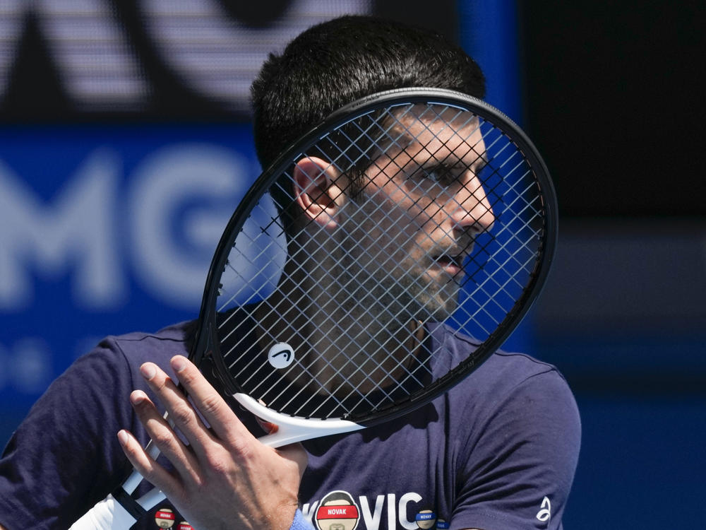 Defending men's champion Novak Djokovic practices ahead of the Australian Open tennis championship in Melbourne, Australia, on Wednesday.