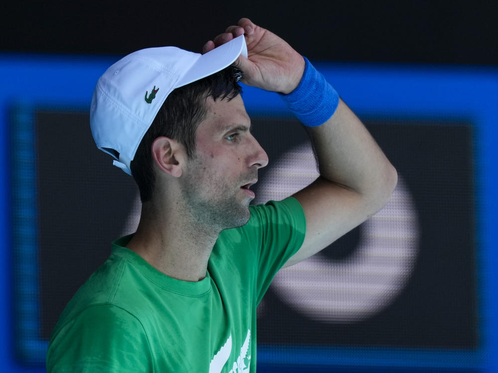 Defending men's champion Novak Djokovic practices on Margaret Court Arena on Thursday ahead of the Australian Open tennis championship in Melbourne on Thursday.