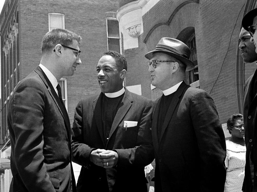 Dresner, left, with the Rev. A.L. Hardge of New Britain, Conn.,  and the Rev. Robert Storm of New York City talk during a recess in their 1961 trial for unlawful assembly in Tallahassee.