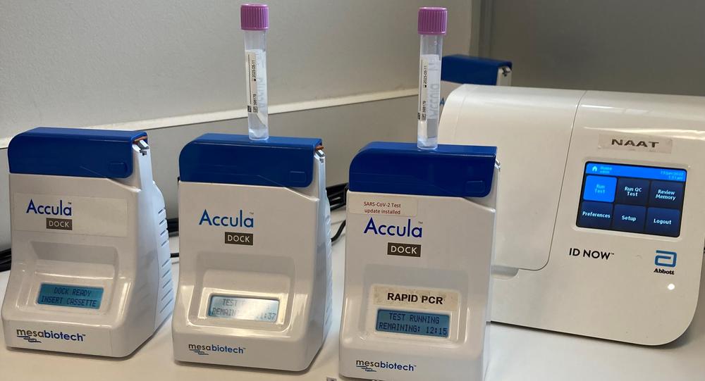 Covid test readers get a workout at an independent pharmacy in San Diego where some 200 people a day have paid out-of-pocket for testing recently.