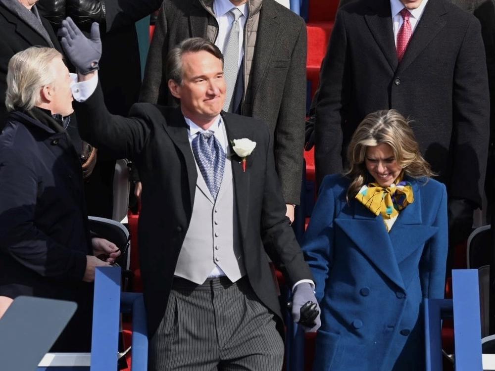 Glenn Youngkin waves to the crowd at his inauguration on Saturday Jan. 15, in Richmond, Va.