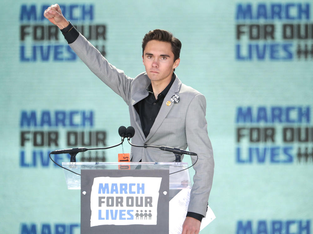 Marjory Stoneman Douglas High School Student David Hogg addresses the March for Our Lives rally on March 24, 2018, in Washington, D.C. Hundreds of thousands of demonstrators, including students, teachers and parents gathered in Washington for the anti-gun violence rally organized by survivors of the shooting at Hogg's school on Feb. 14, 2018, that left 17 dead.