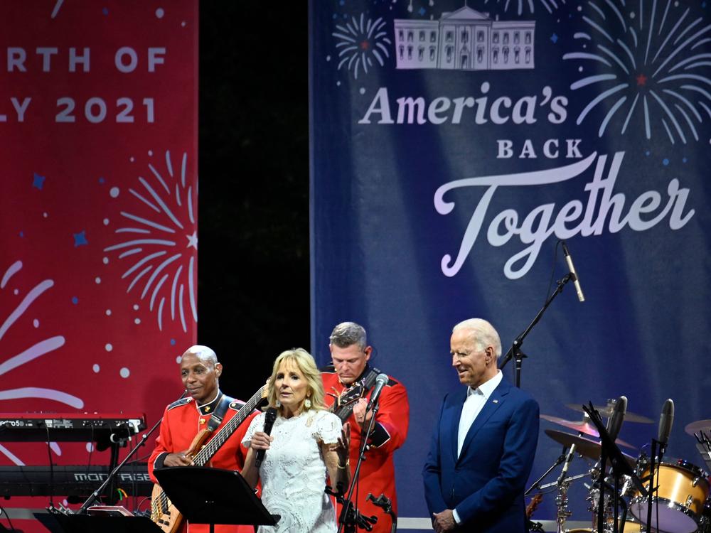 President Biden speaks during Independence Day celebrations at the White House on July 4.