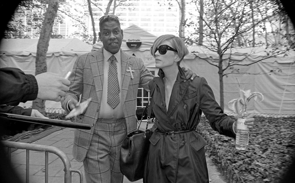 <strong>Mid 1990s:</strong> André Leon Talley, left, and Kristen McMenamy, right, during fashion week in New York City, New York.