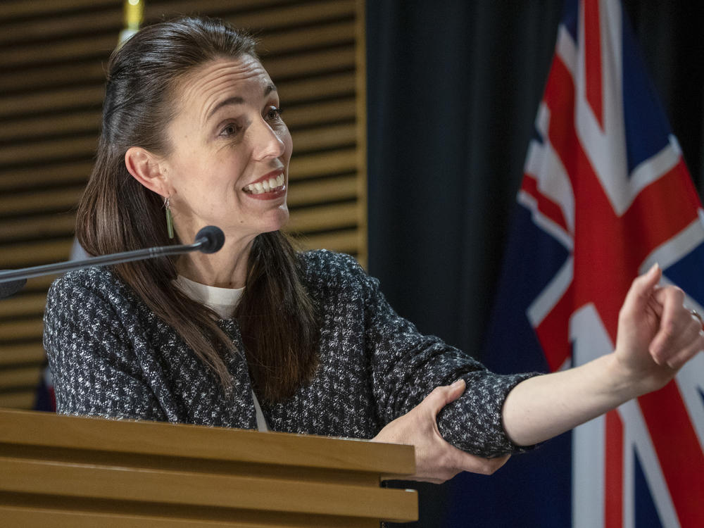 New Zealand Prime Minister Jacinda Ardern addresses a post-Cabinet press conference at Parliament in Wellington, New Zealand, Monday, Oct. 4, 2021.