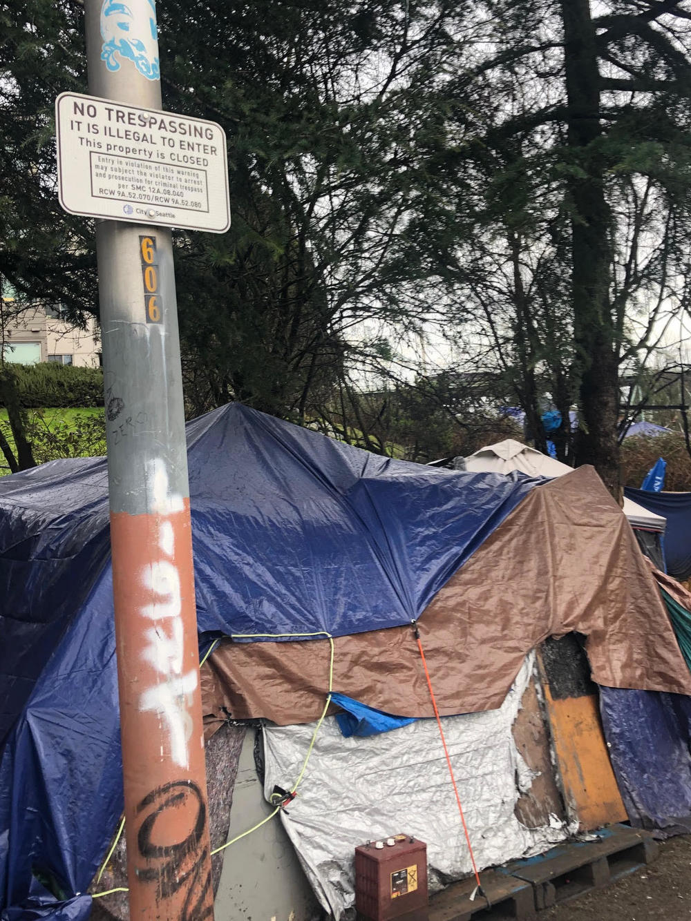 The edge of a major homeless camp close to Seattle's Little Saigon neighborhood.