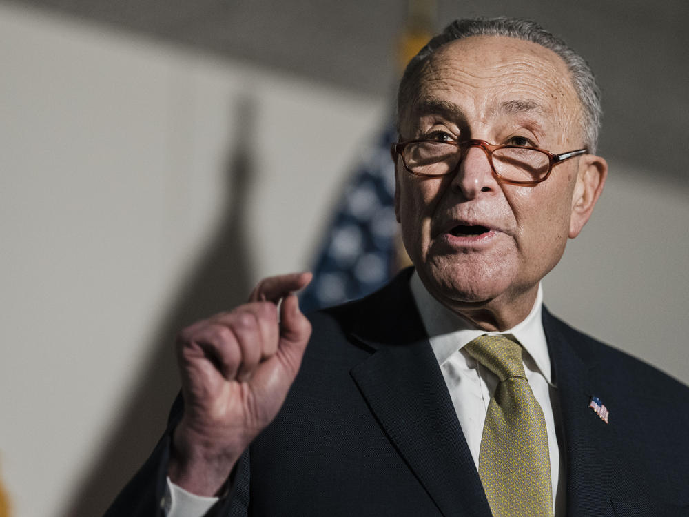 Senate Majority Leader Chuck Schumer, D-N.Y., speaks during a news conference Tuesday on Capitol Hill following a Senate Democratic Caucus meeting on voting rights and the filibuster.