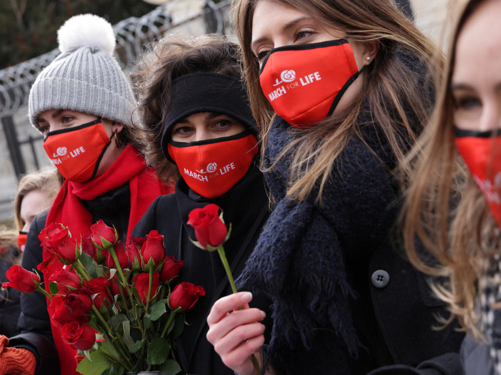 Pro-life activists participate in the 48th annual March for Life outside the U.S. Supreme Court January 29, 2021 in Washington, D.C.
