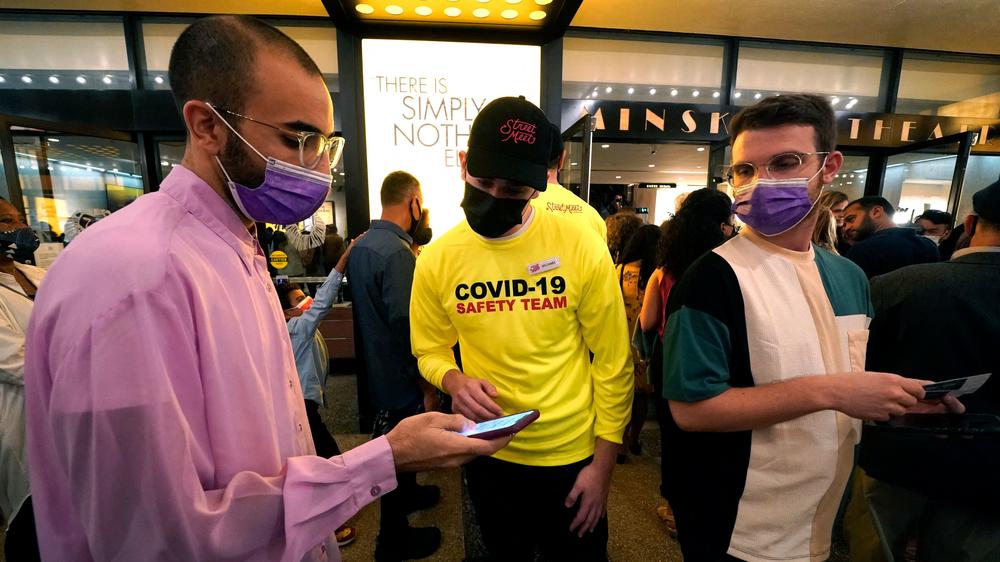 People have to show proof of vaccination to enter Broadway theaters.