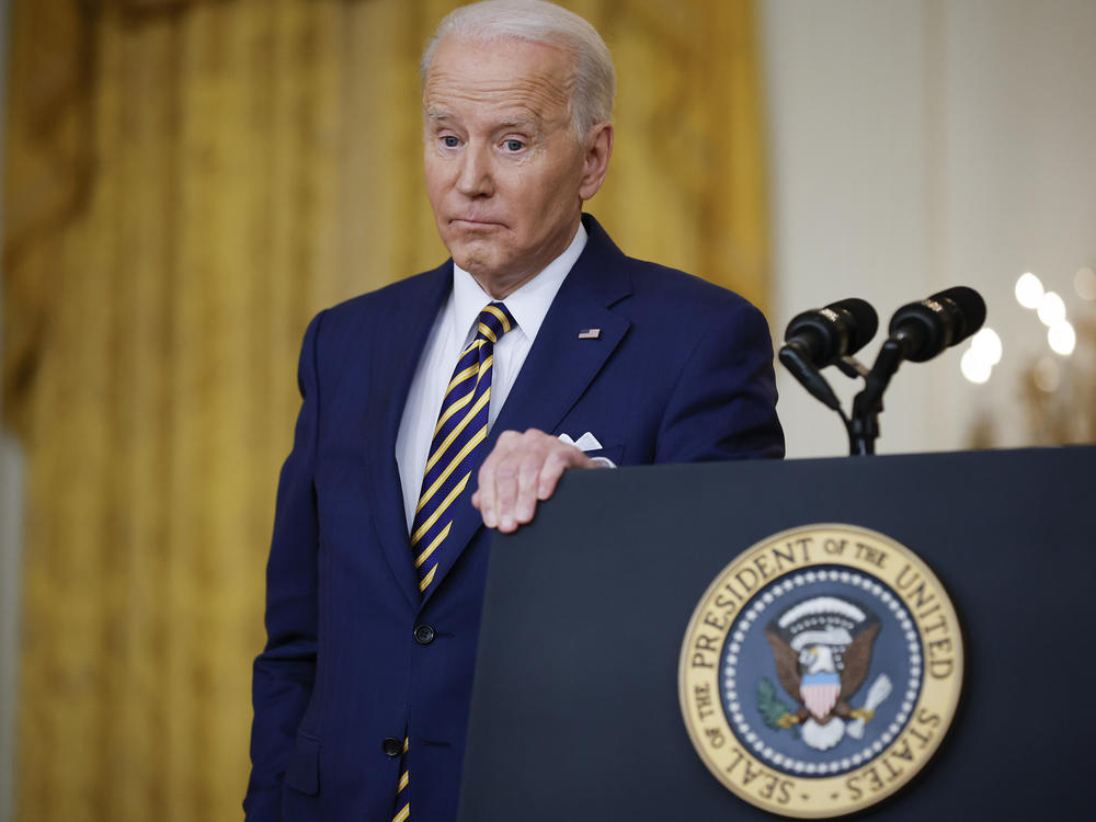 President Biden answers questions during a White House news conference on Wednesday.