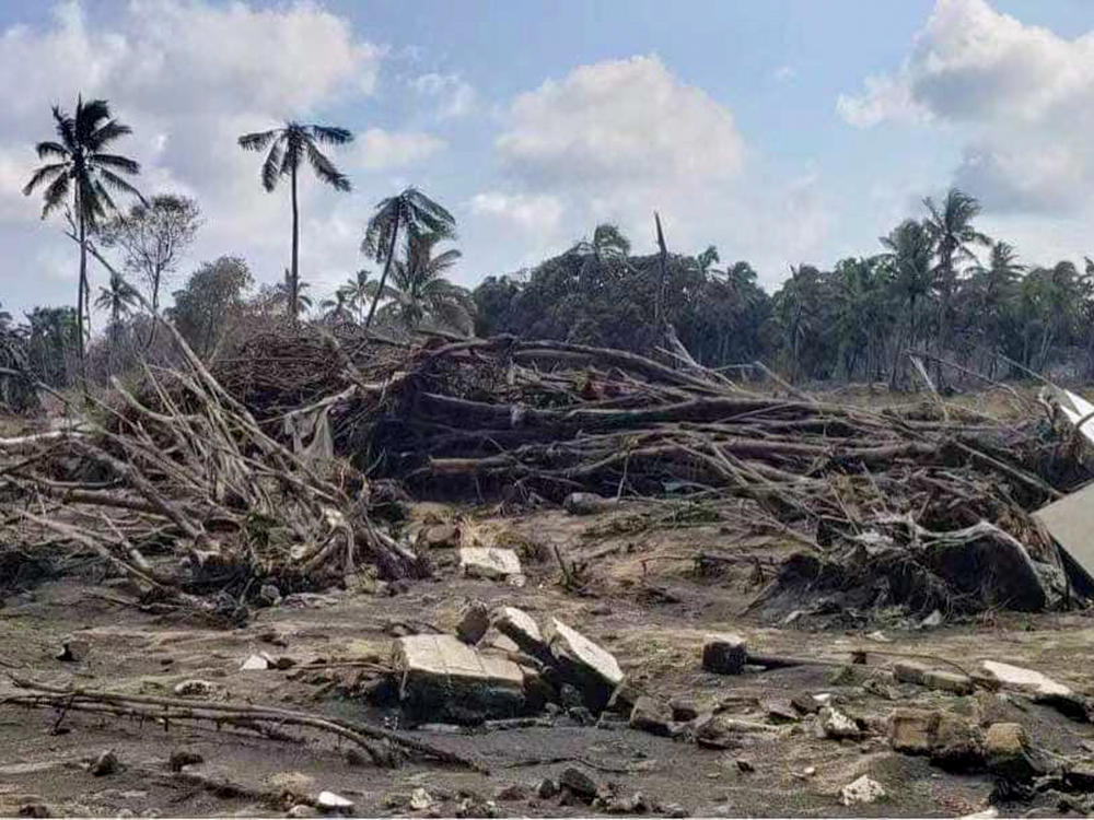 This Jan. 20 photo shows a beach resort hit by the post-eruption tsunami.