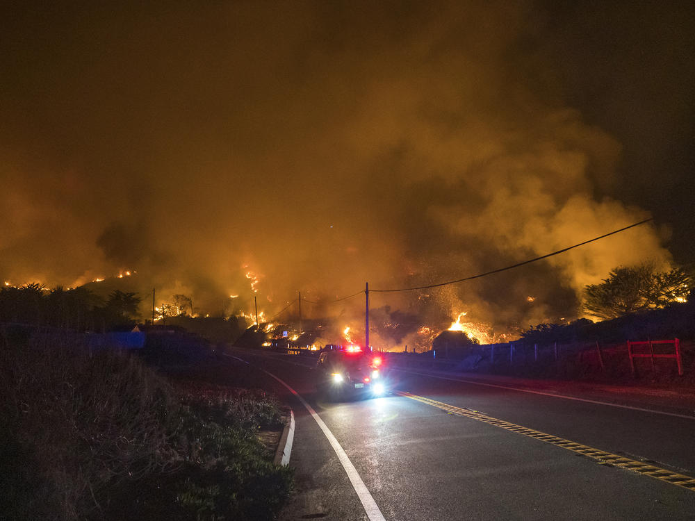 The Colorado Fire burns along Highway 1 near Big Sur, Calif., on Saturday.