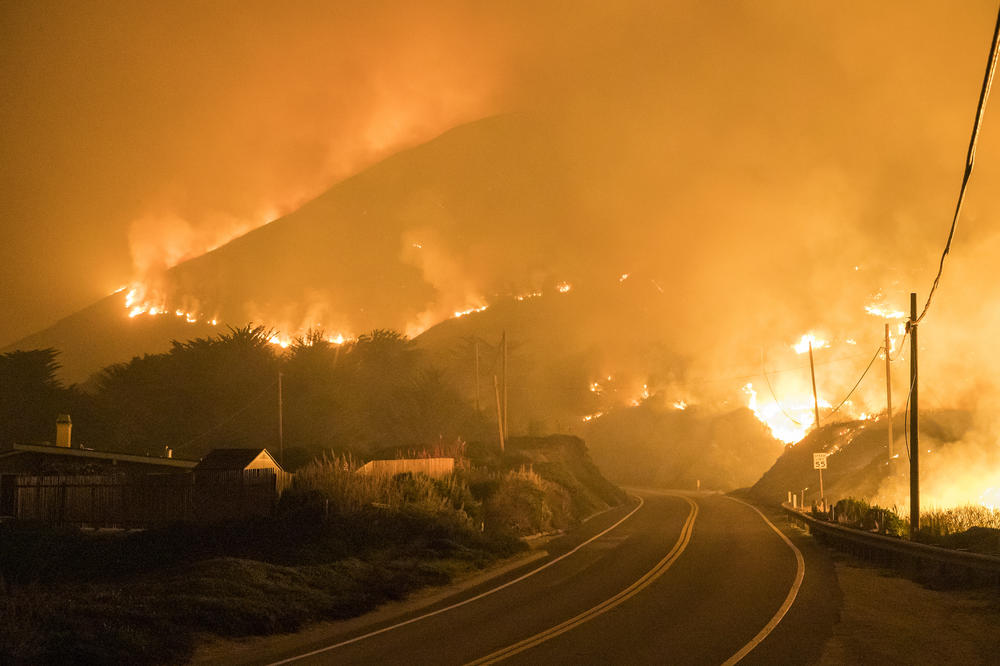 The Colorado Fire burns along Highway 1 near Big Sur on Saturday.