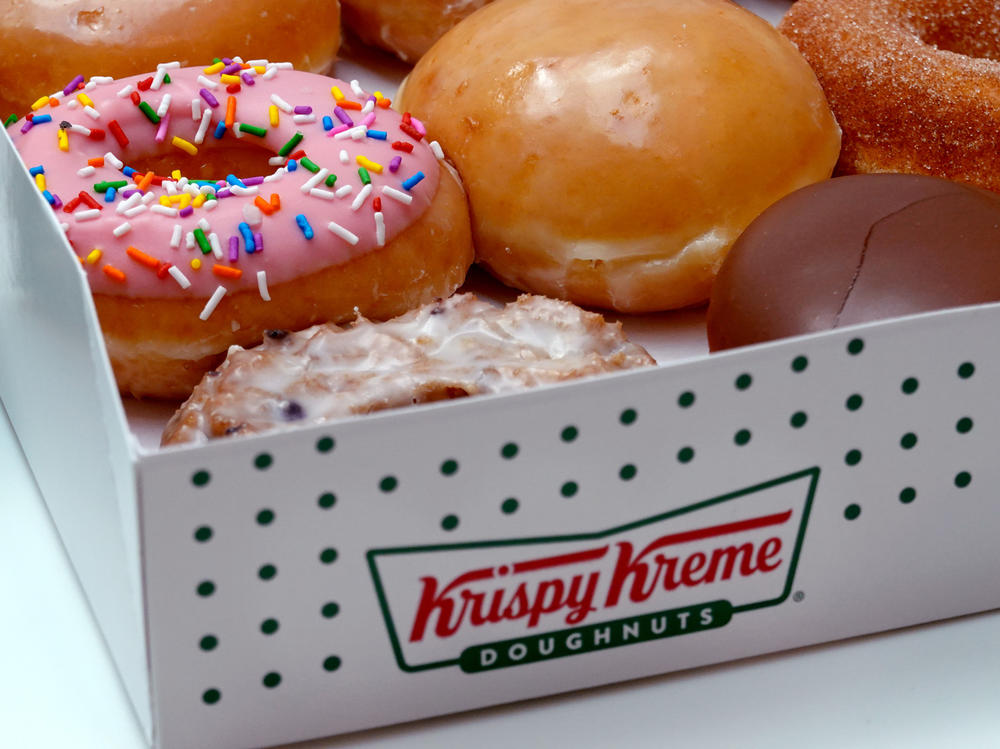 Doughnuts are sold at a Krispy Kreme store on May 05, 2021 in Chicago, Illinois.
