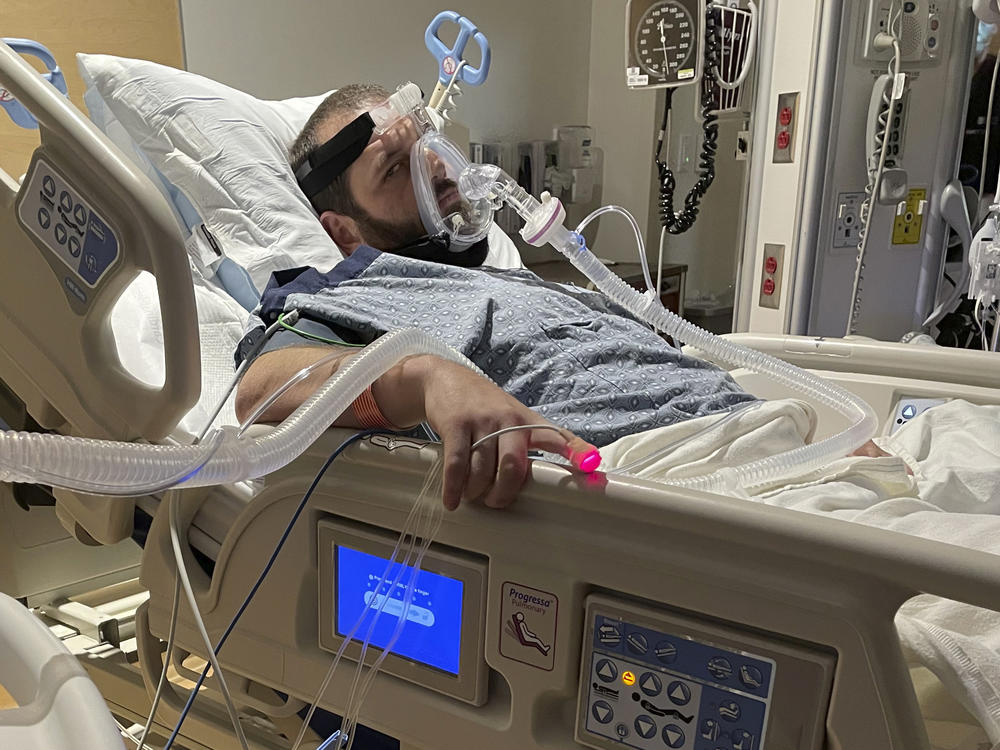 This family photo shows D.J. Ferguson initially being treated at Milford, Mass., Regional Medical Center. Brigham and Women's Hospital in Boston is defending itself after Ferguson's family claimed he was denied a new heart for refusing to be vaccinated against COVID-19.