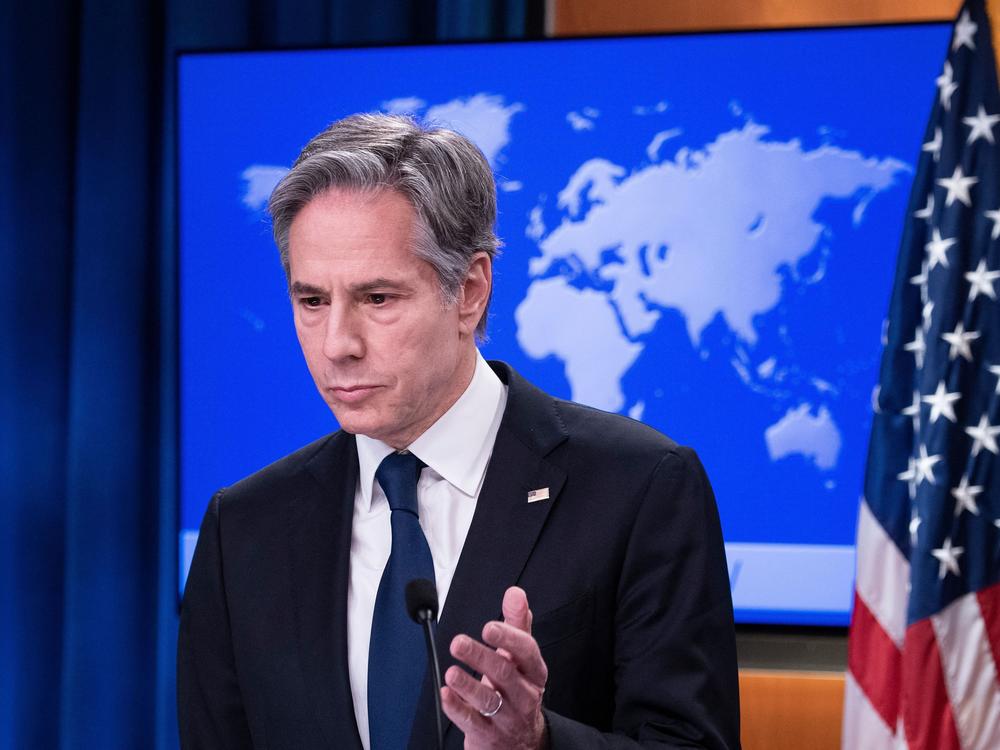 U.S. Secretary of State Antony Blinken speaks about Russia and Ukraine during a briefing at the State Department in Washington, D.C., on Wednesday.