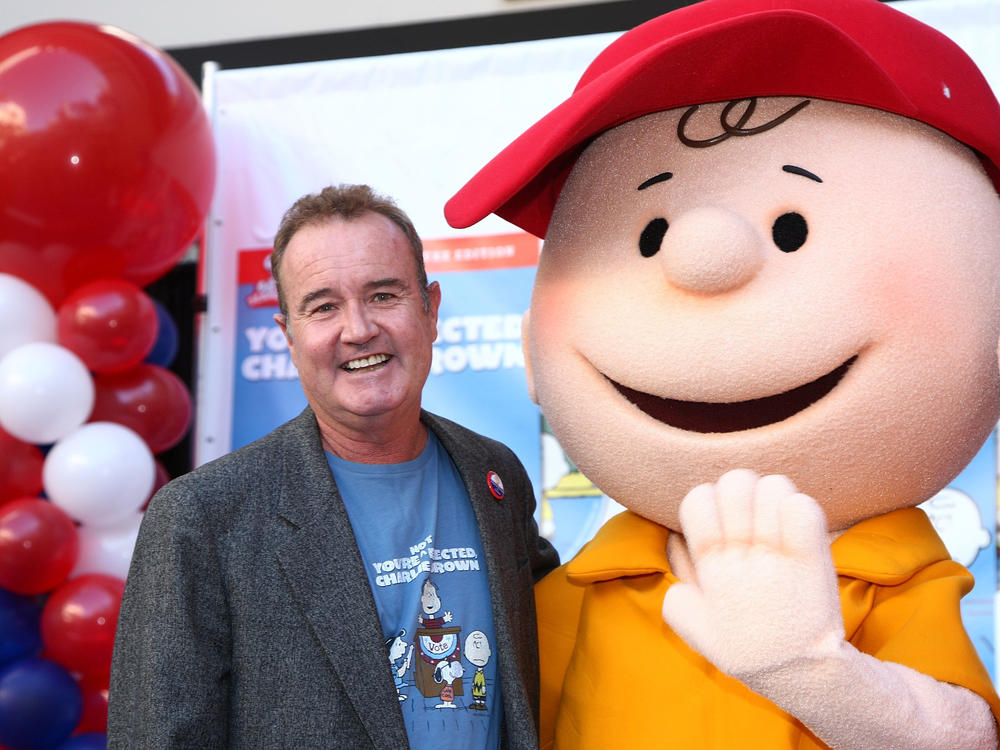 Voice actor Peter Robbins and the character he voiced, Charlie Brown, attend a DVD release party in Hollywood, Calif., in 2008.