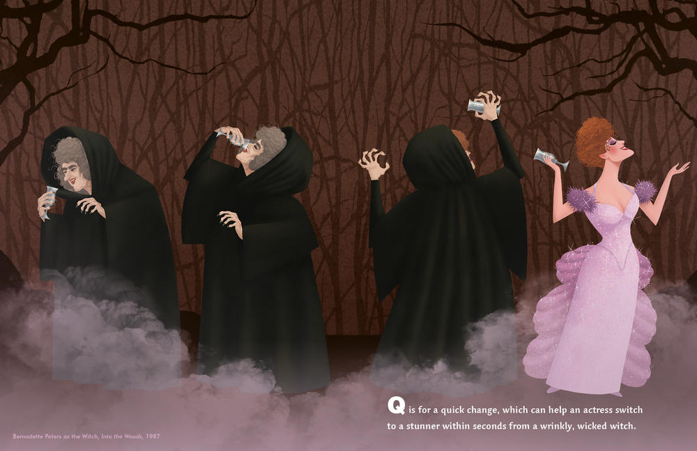 Bernadette Peters, who played The Witch in the first Broadway run of <em>Into the Woods</em>, is one of the illustrated characters.
