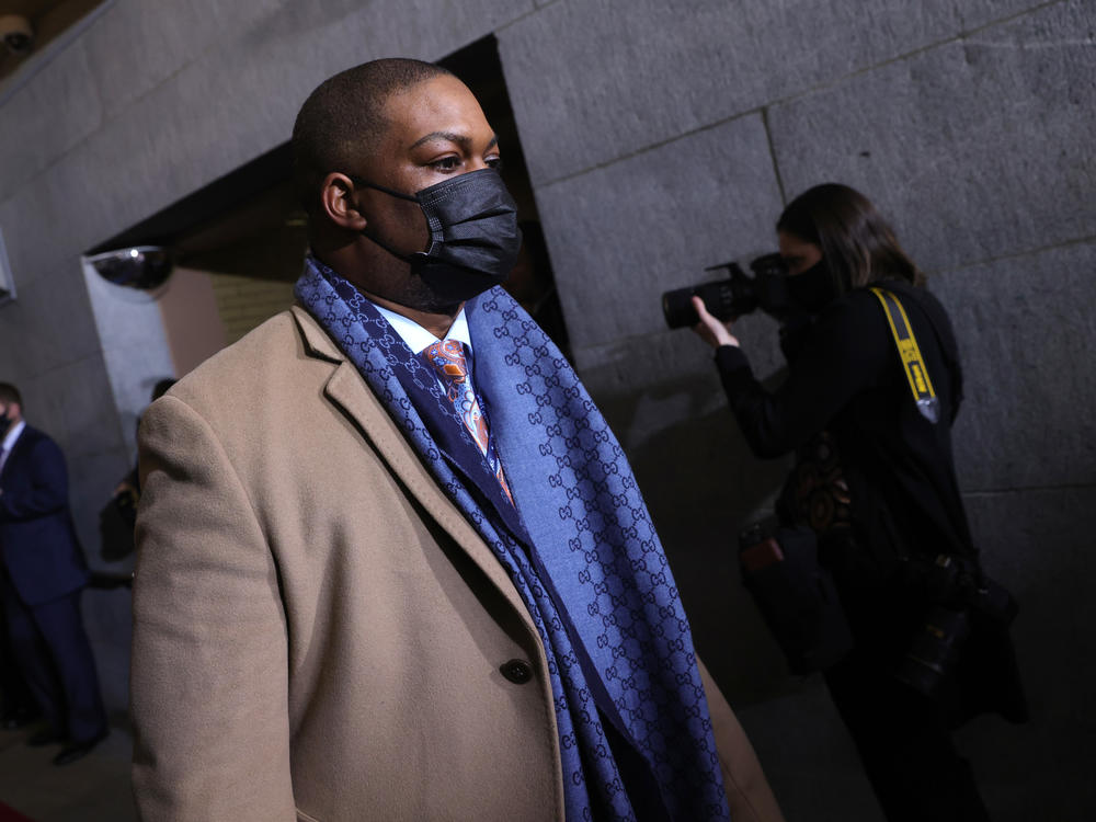 U.S. Capitol Police Officer Eugene Goodman arrives at Joe Biden's inauguration at the Capitol in January 2021.