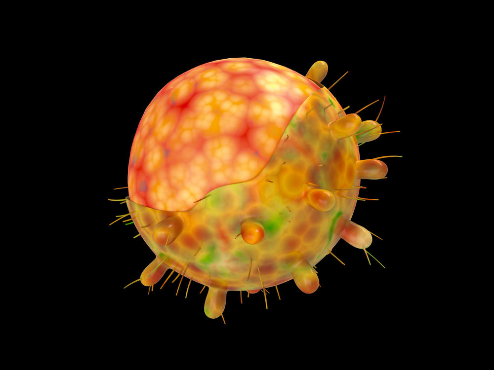 A computer-generated image of the omicron variant of the coronavirus.