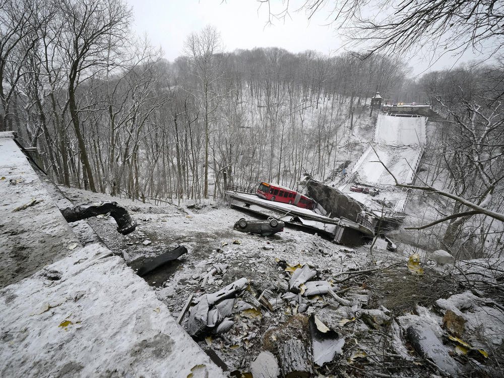 Ten people were injured and at least three hospitalized after a bridge collapsed early Friday in Pittsburgh's East End.