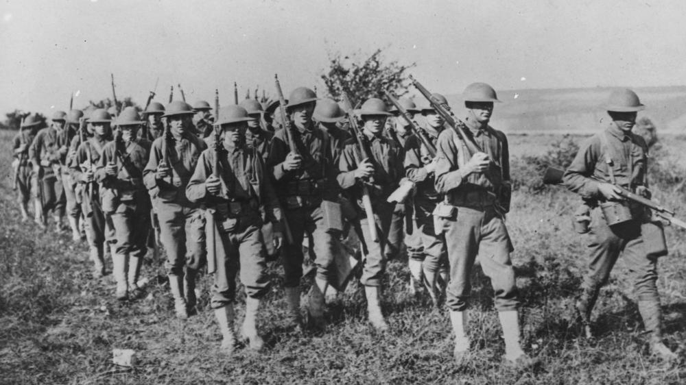 Americans troops in France in 1917 after the United States entered World War One.