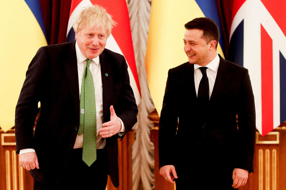 British Prime Minister Boris Johnson and Ukrainian President Volodymyr Zelenskyy in Kyiv on Tuesday.