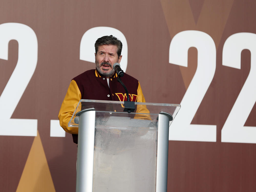 Owner Dan Snyder speaks during the announcement of the Washington Football Team's name change to the Washington Commanders at FedExField on February 2, 2022 in Landover, Maryland.