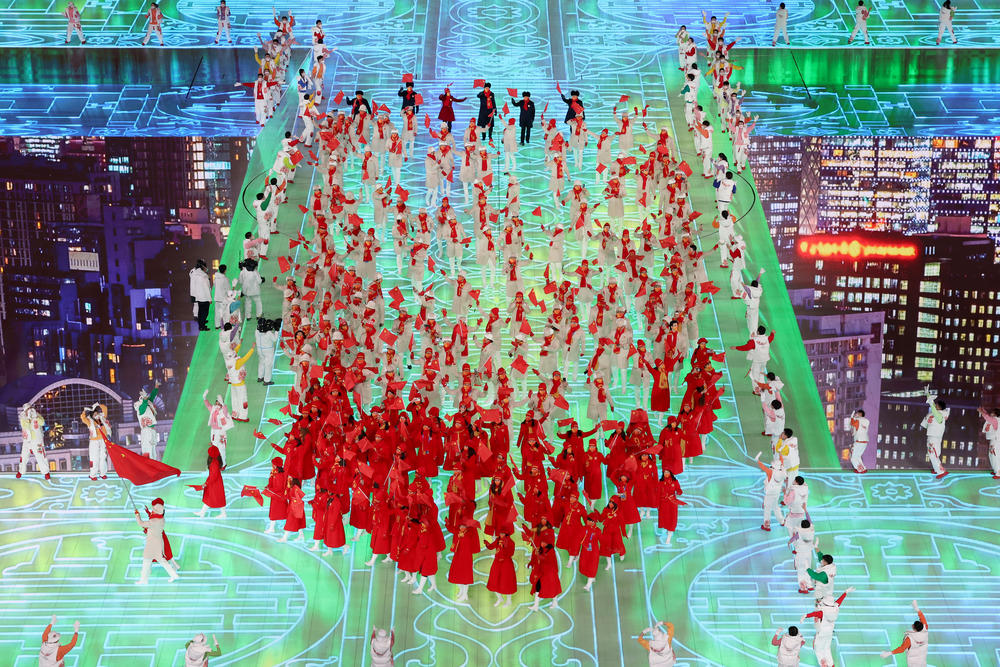 Members of Team China are seen during the opening ceremony in Beijing.