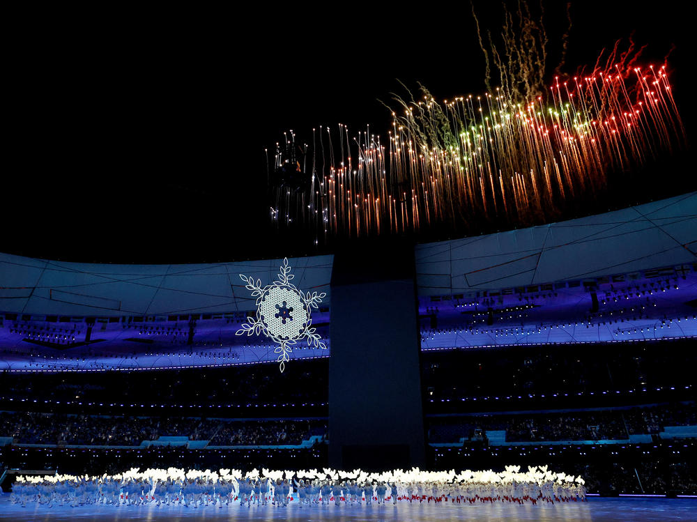 A firework display is seen during the opening ceremony of the 2022 Winter Olympics at the Beijing National Stadium on Friday.