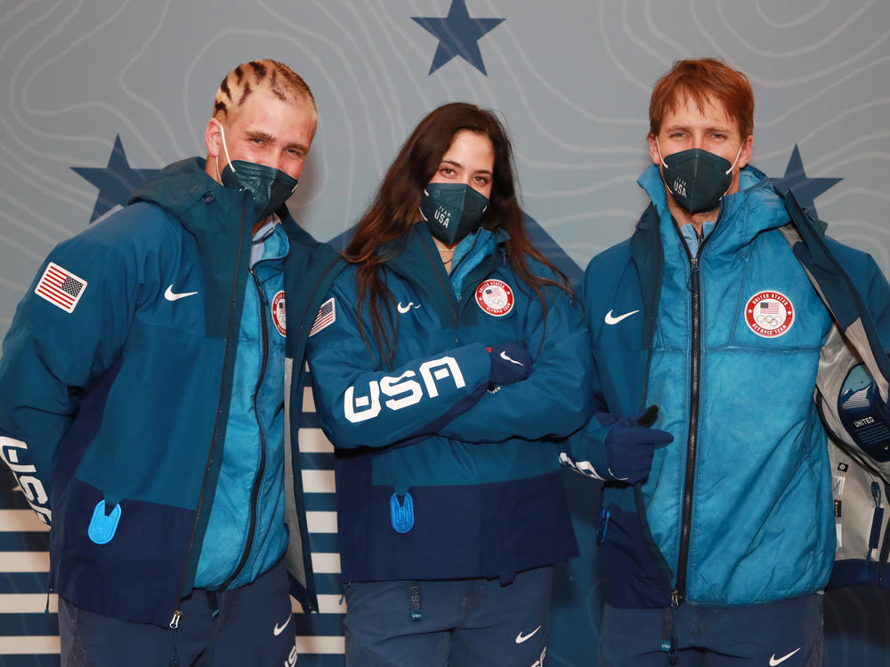 From left to right: U.S. Olympians River Radamus, Isabella Wright, Thomas Ford.