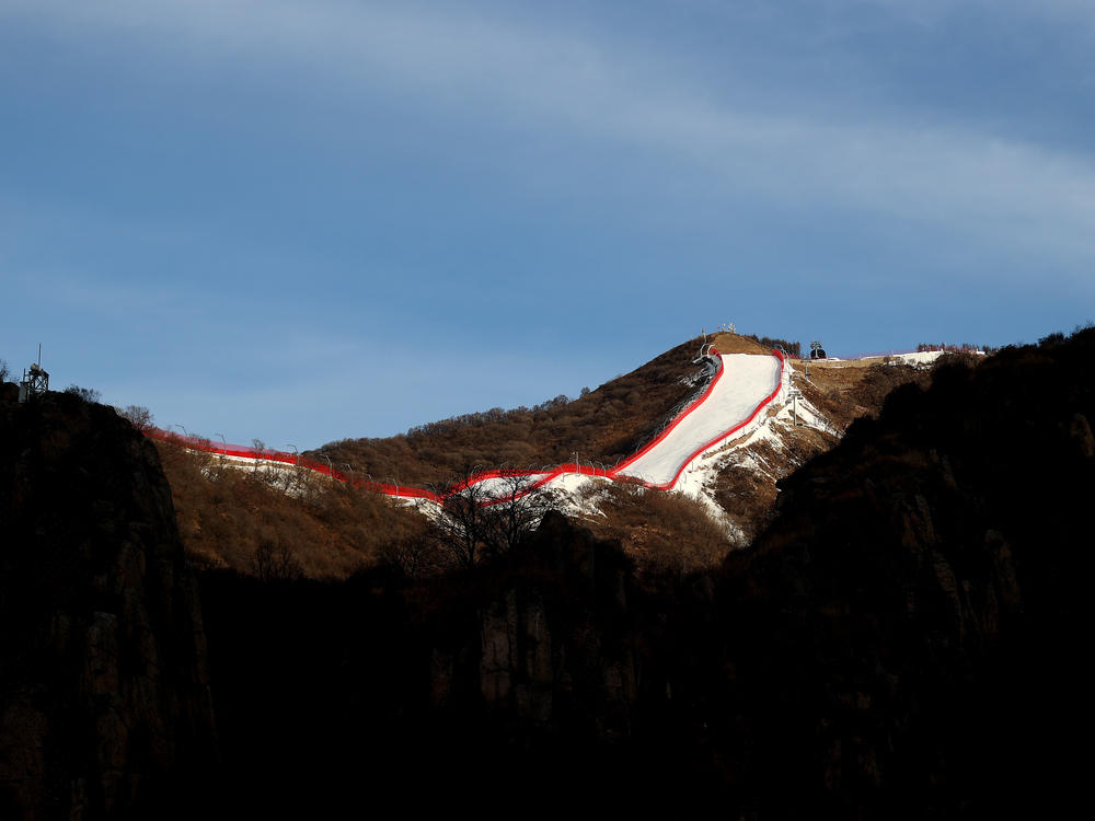 A view of the course during the men's downhill on day two of the Beijing 2022 Winter Olympic Games. Referees decided to postpone the event on Sunday due to high winds.