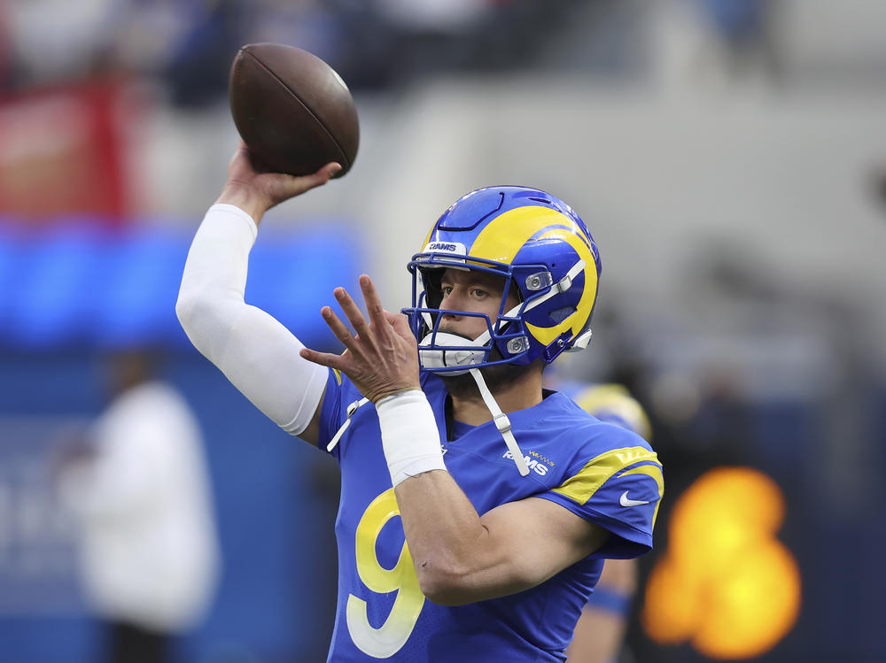 Los Angeles Rams' Matthew Stafford wams up before the NFC Championship on Jan. 30. A win would show that the Rams signing him was worth it.