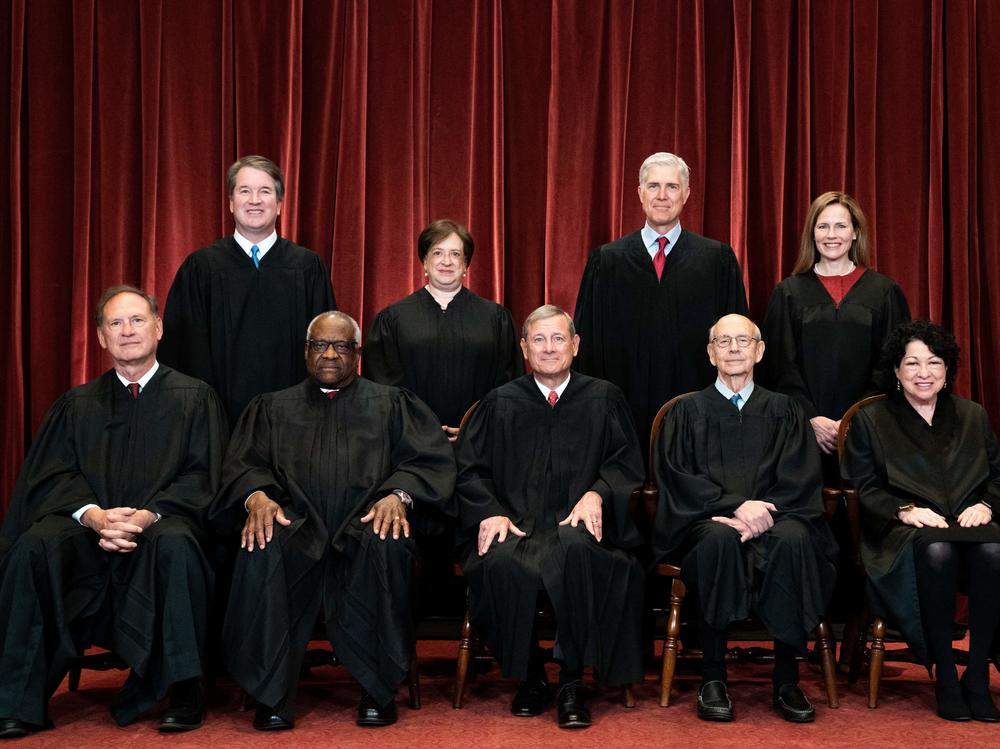 The Supreme Court pictured in a photo from 2021. Justice Stephen Breyer is set to retire at the end of the term. President Biden has pledged to seat a Black woman on the court.