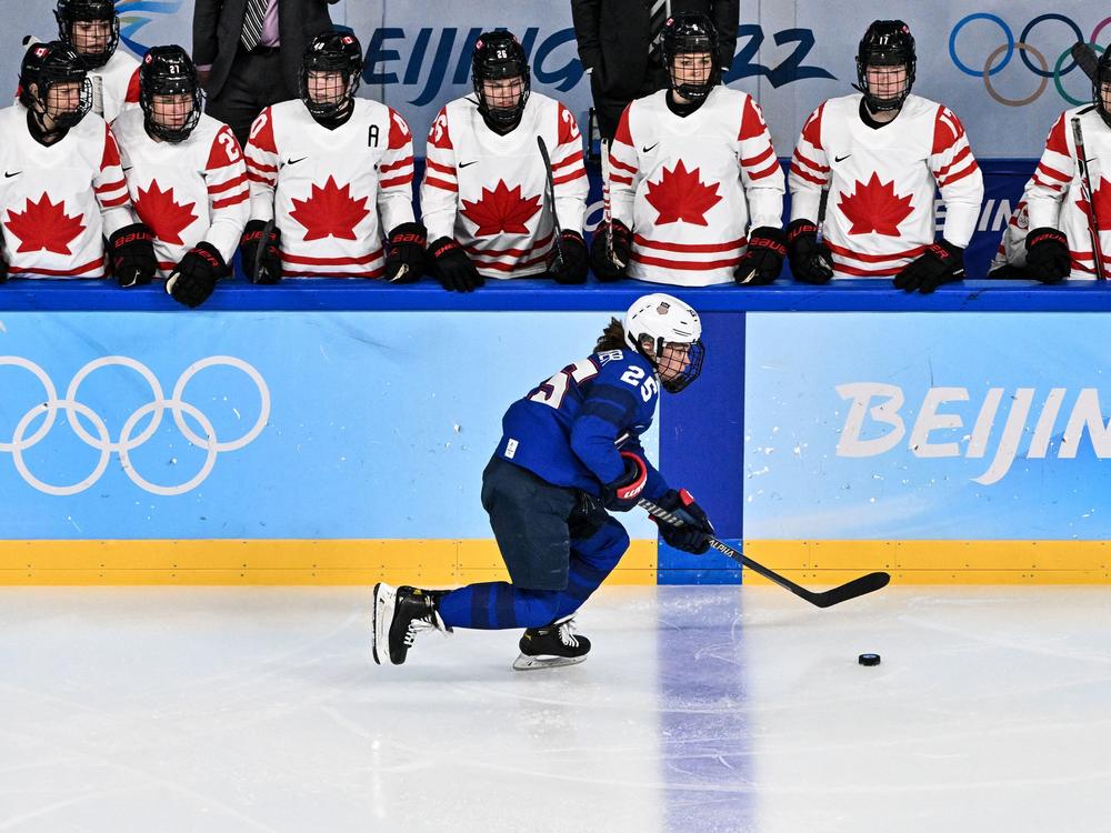 Team USA's Alexandra Carpenter skates with the puck during the women's preliminary round of the Winter Olympics ice hockey competition between the U.S. and Canada on Tuesday.
