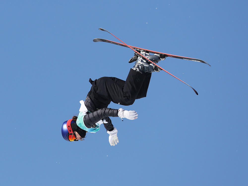 Eileen Gu of Team China performs her gold-making trick during the Women's Freestyle Skiing Freeski Big Air Final at the Beijing 2022 Winter Olympic Games at the Big Air Shougang  venue on Feb.8, 2022.