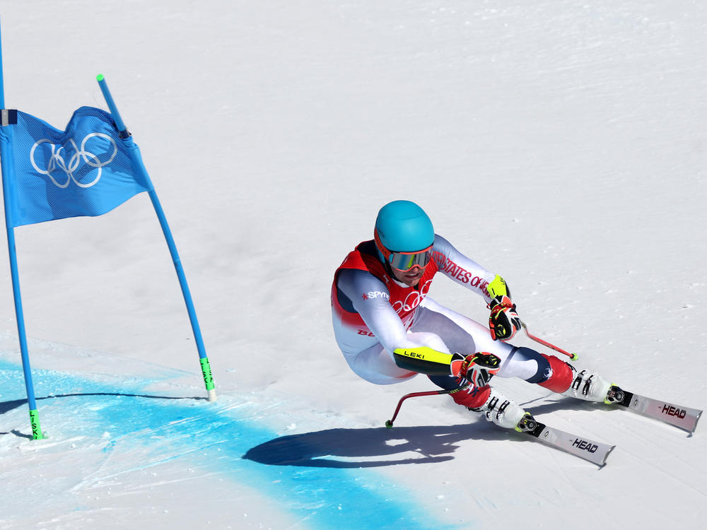 Ryan Cochran-Siegle of Team USA skis during the men's super-G at the Beijing Olympics. He nabbed silver behind Austria's Matthias Mayer, who won gold.