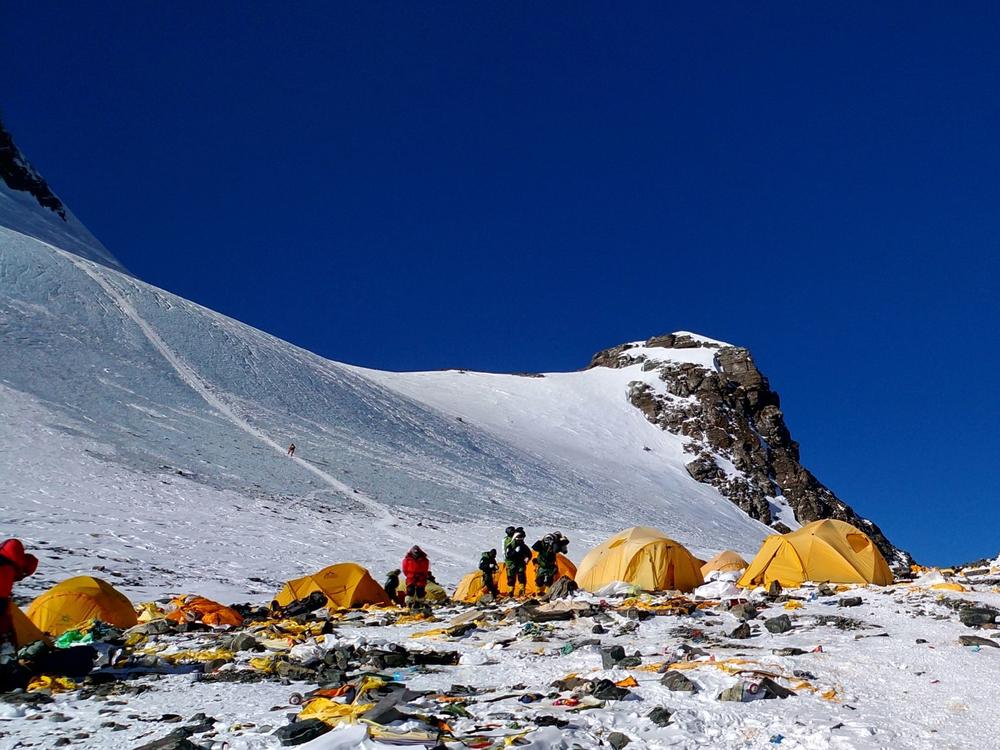 The mountaineering camp just below the summit of Mount Everest is located on a glacier that is rapidly disappearing.