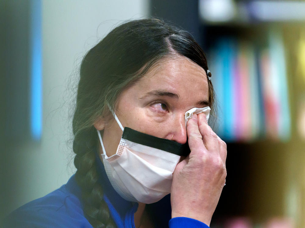 Salem Health clinical nurse Heather Gatchet shares some of the workplace strain she has experienced during the pandemic, during her shift on Jan. 27, 2022.