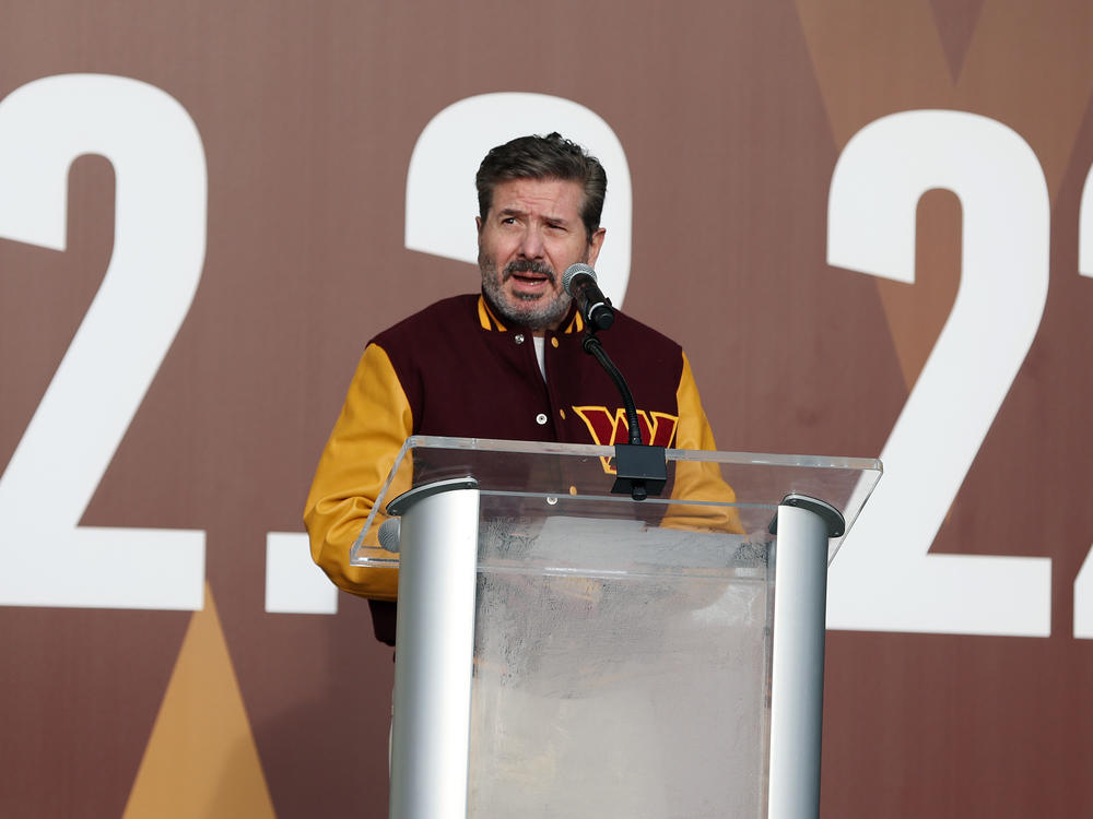 Team co-owner Dan Snyder speaks during the announcement of the Washington Football Team's name change to the Washington Commanders. The NFL says it will investigate allegations against Snyder and team's workplace culture.