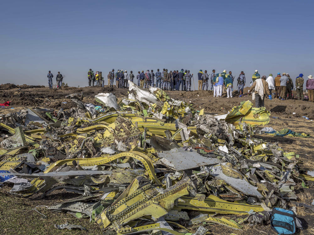 Wreckage is piled at the crash scene of Ethiopian Airlines flight ET302 near Bishoftu, Ethiopia on March 11, 2019.