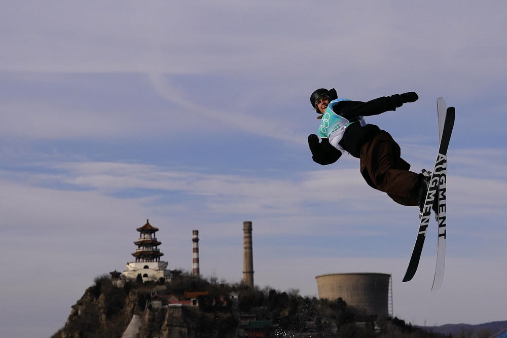 Simo Peltola of Finland competes during the men's freestyle skiing big air qualification round of the 2022 Winter Olympics, Monday, Feb. 7, 2022, in Beijing.