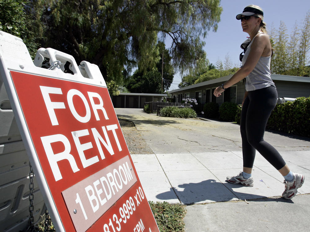A for rent sign in Palo Alto, California. Across the country rents are on the rise, in part due to a historic shortage of homes either to rent or buy.